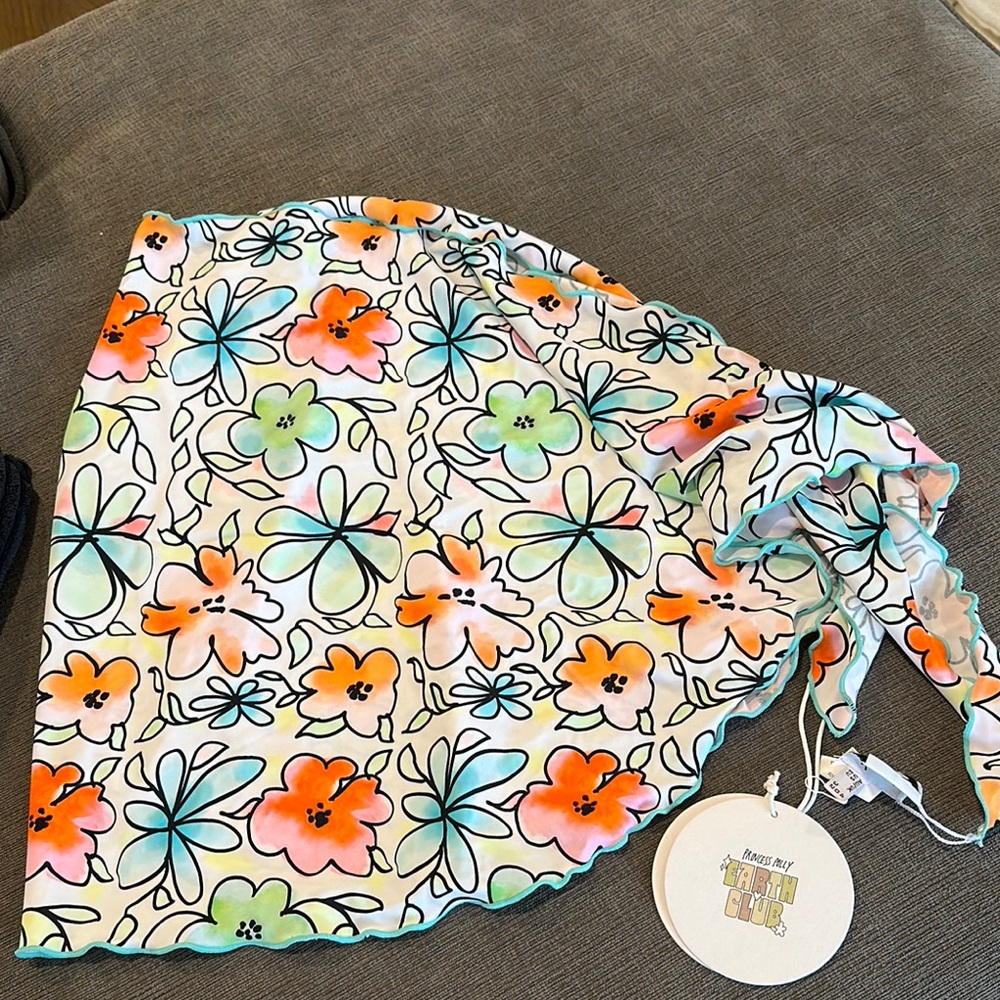 Floral Print Skirt - Orange and Green